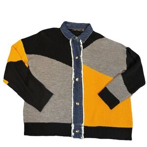 Gabby Isabella‎ Denim Color Block Knit Cardigan X-Large Woman's